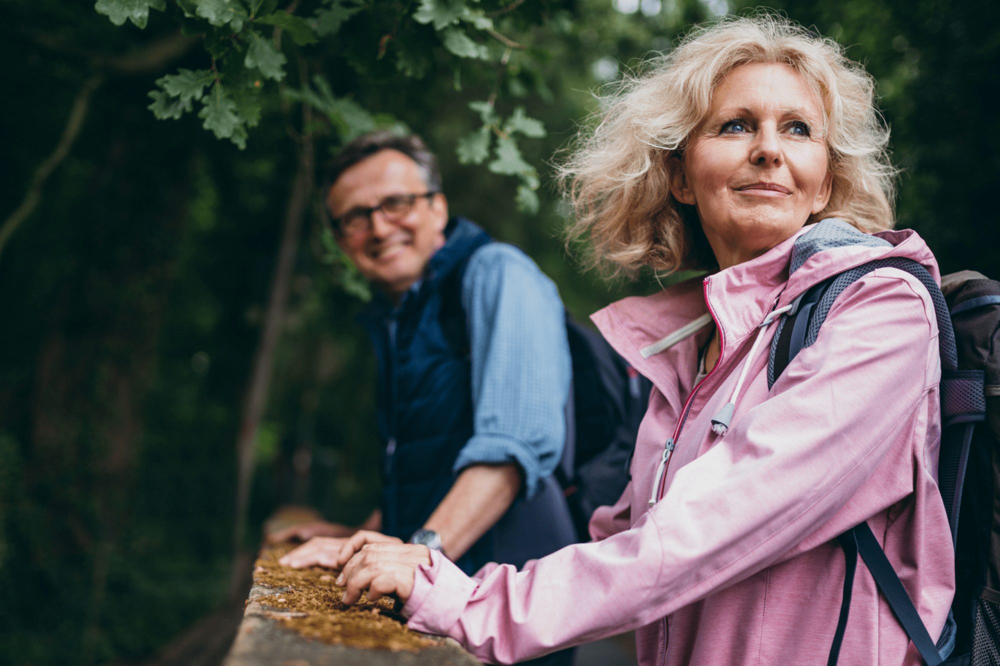 Senior Couple enjoying hike in the forest